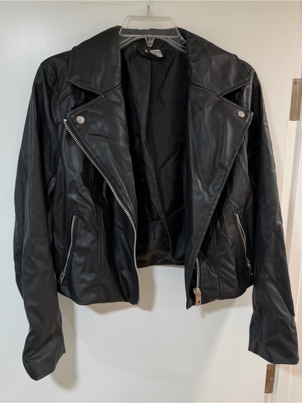 H&M Black Faux Leather Asymmetrical Moto Jacket
